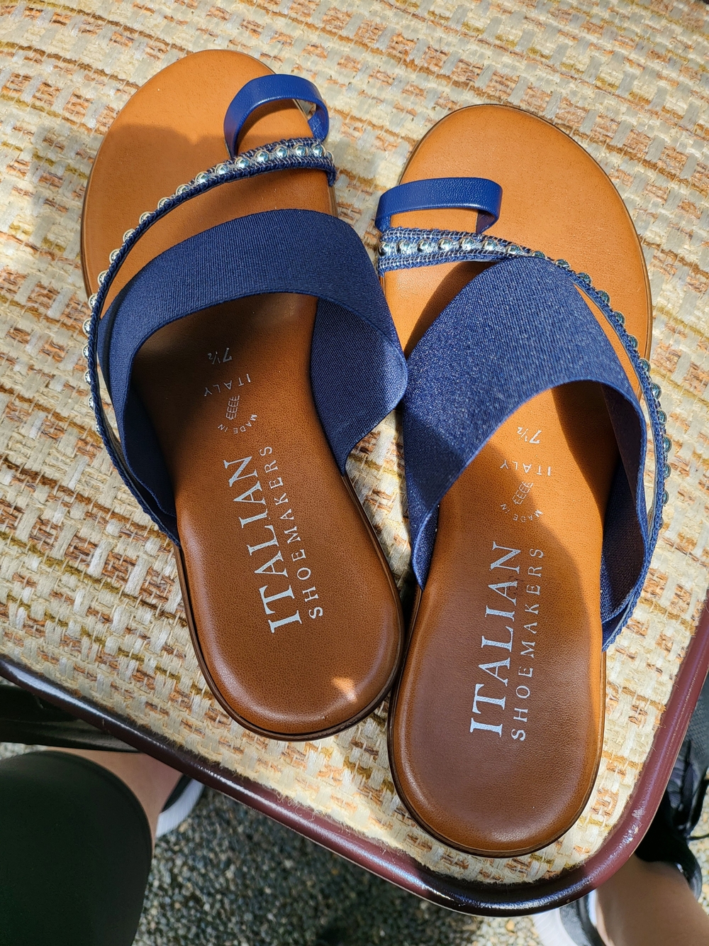 Italian Shoemakers Blue Braided-Strap Slide Sandals